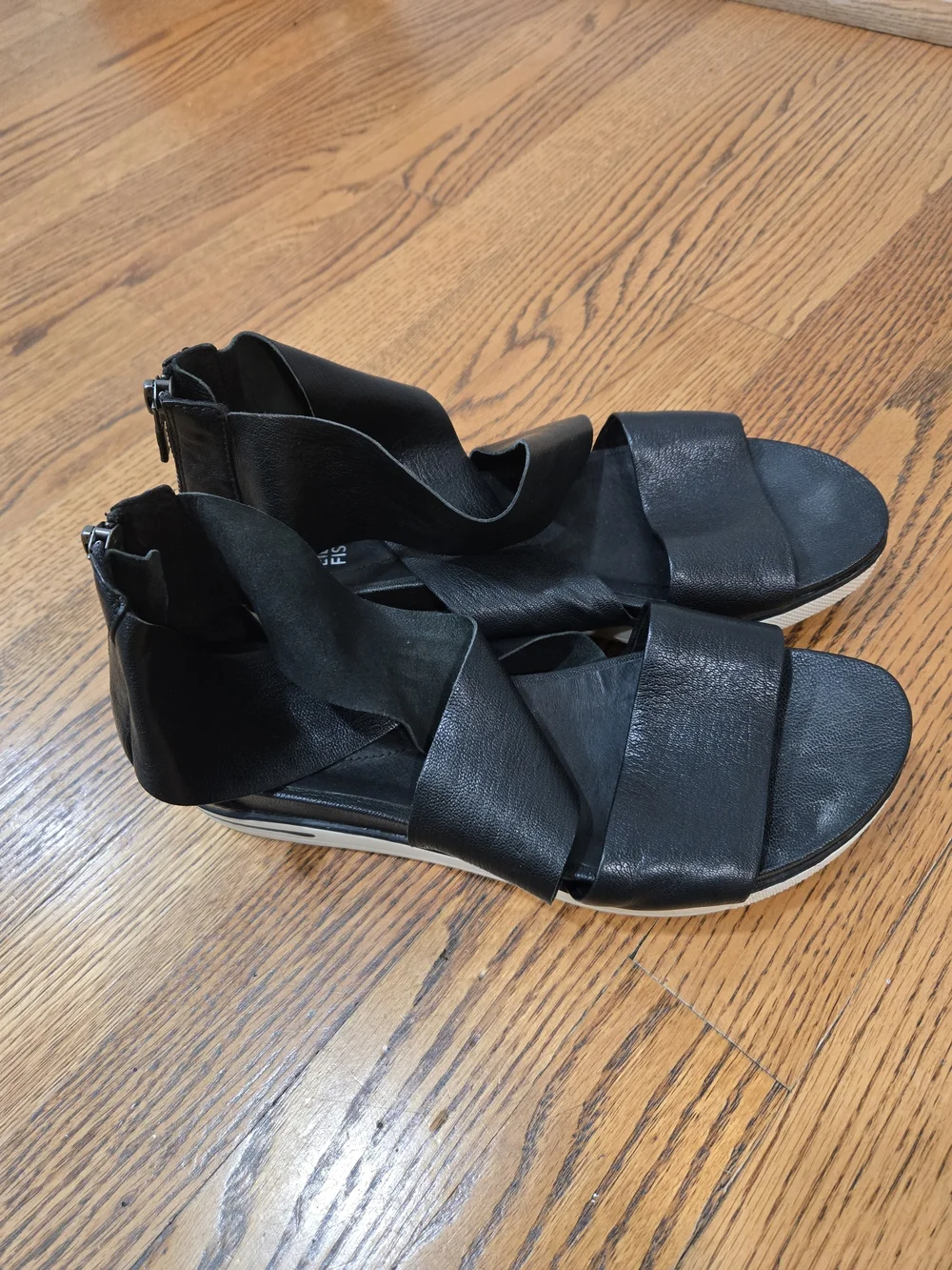 Eileen Fisher Black Leather Cutout Platform Sandals - Size 8